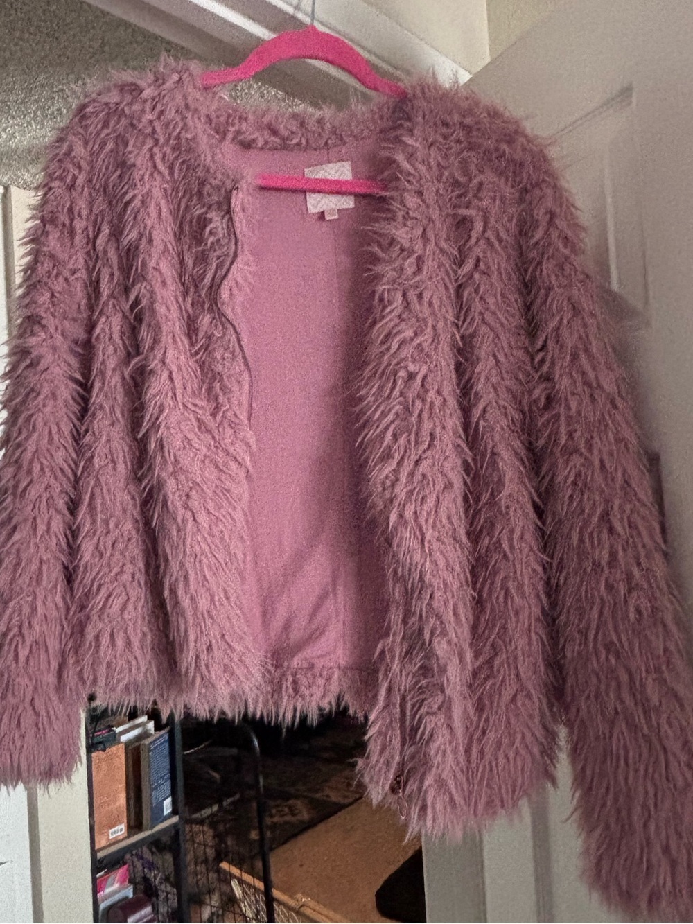 VINTAGE - Candie's Dusty Pink Faux Fur Open Cardigan